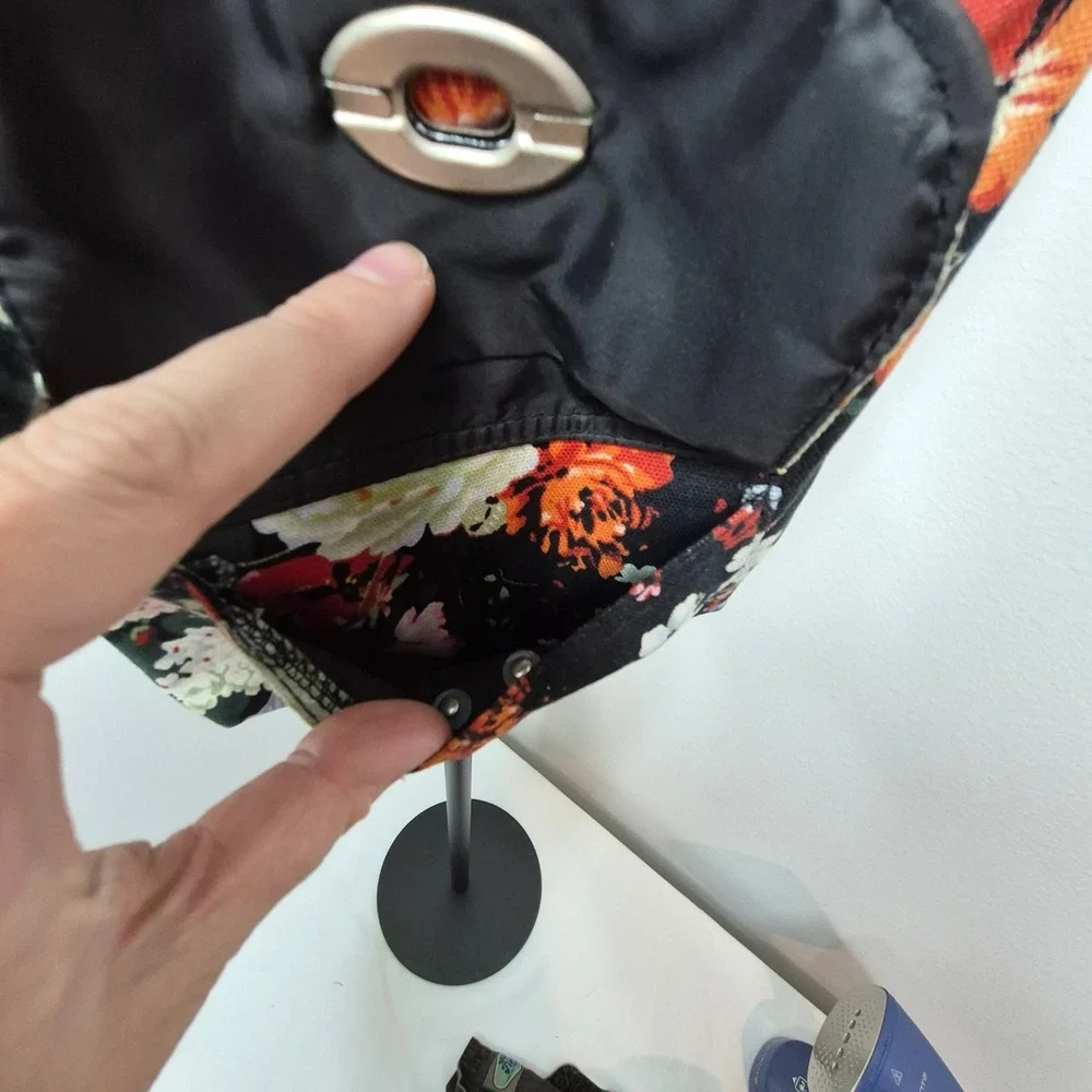 Floral Canvas Crossbody Bag Black Multi‎ Color Botanical Shoulder Purse Dopamine